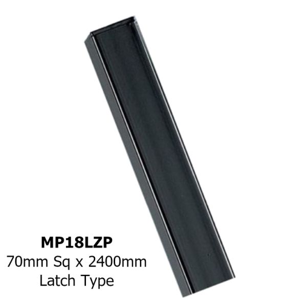 Square Flat Top Concrete-In Posts, Latch - Solid Steel - L70 x W70 x H2400 mm - Electro Galvanised/Black Powder Coated