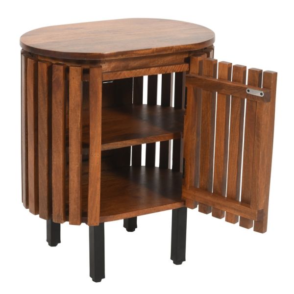 Slatted Bedside Table - Mango Wood - L35 x W50 x H58 cm