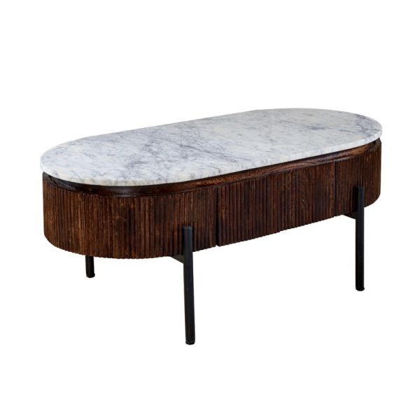 Opal Rectangular Fluted Coffee Table with Marble Top & Metal Legs - L55 x W110 x H45 cm