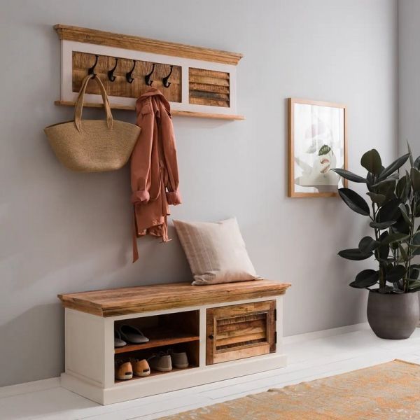 Alfie Shoe Rack & Wall Hook Set - Mango Wood - L45 x W110 x H50 cm