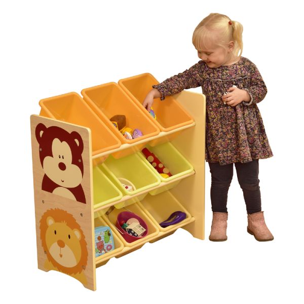 Jungle Toy Shelf with 9 Plastic Bins