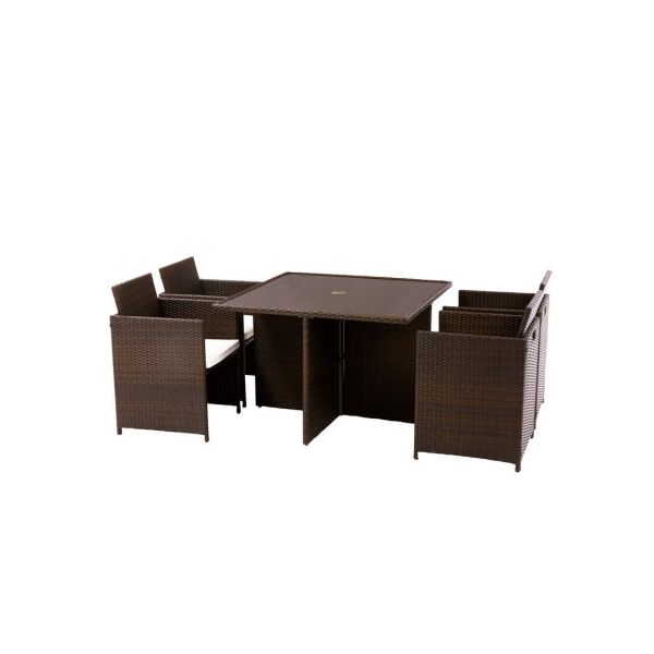 Nevada 4 Seater Cube Set - Steel/Synthetic Rattan - H75 x W114 x L114 cm - Brown