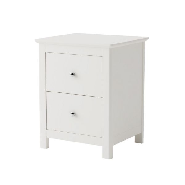 2 Drawer Bedside Cabinet - MDF - L40 x W45 x H56 cm - White - Flat Packed