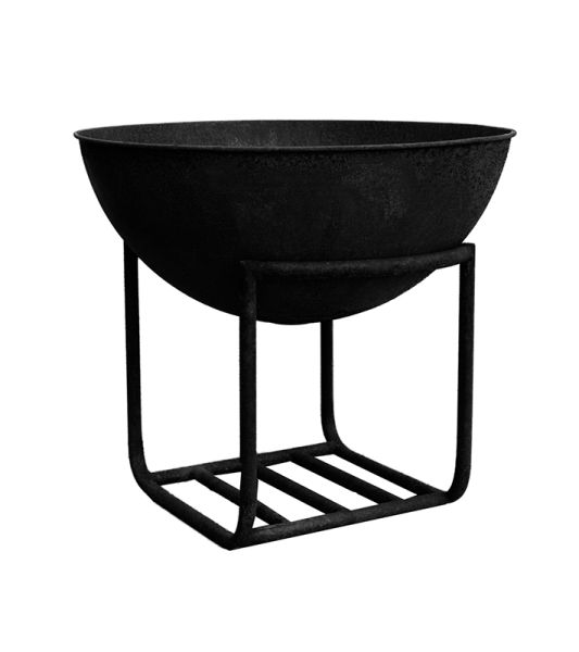 Outdoor Cast Iron Firebowl on Stand - Metal - L55.5 x W55.5 x H43.5 cm - Black