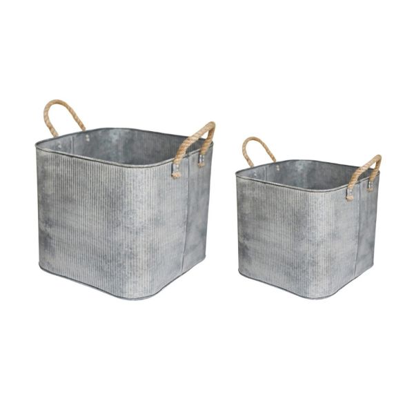 Outdoor Rope Handle Square Planter (Set of 2) - Galvanised