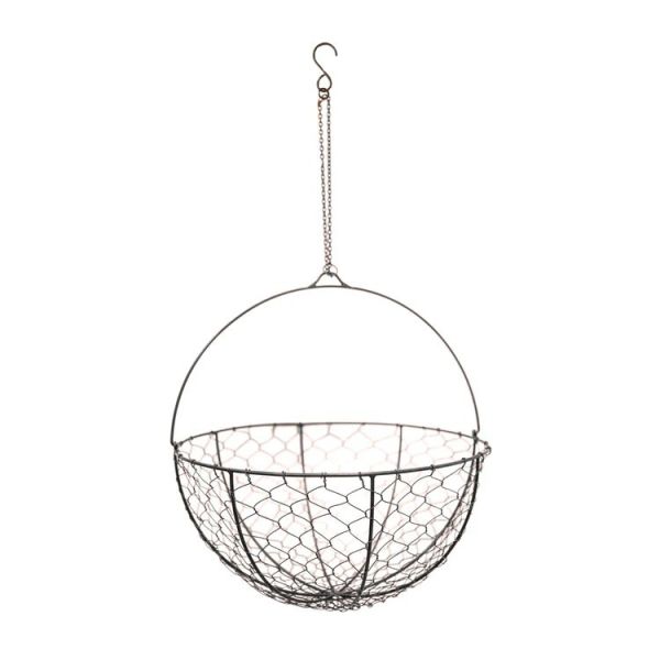 Outdoor Hanging Wired Netted Basket - Mild Steel - L30 x W30 x H40 cm - Zinc