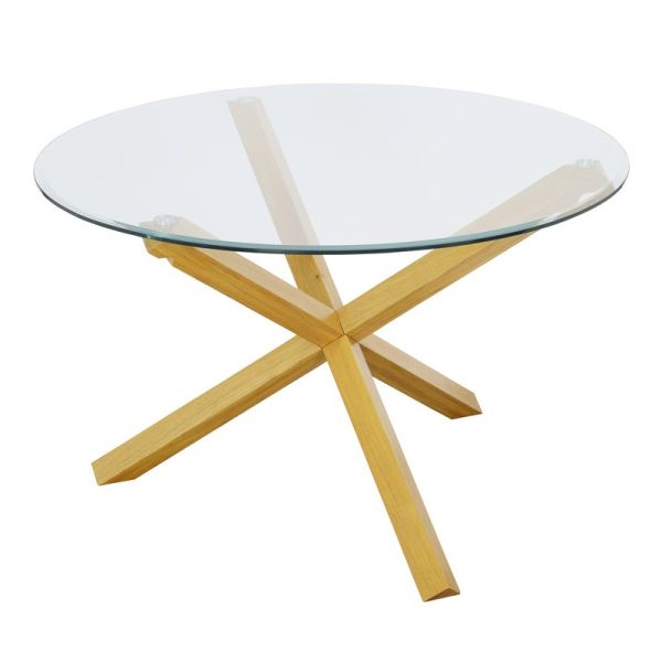 Oporto Dining Table - Solid Oak - L106.5 x W106.5 x H74 cm - Oak//Glass Top