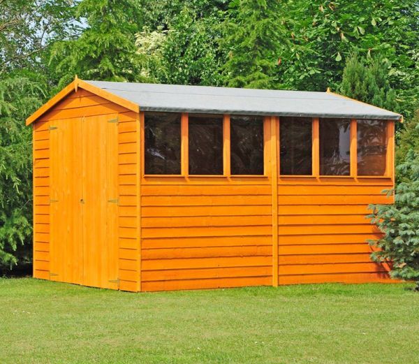 Overlap 10 x 10 Feet Dip Treated Apex Shed Double Door with Windows