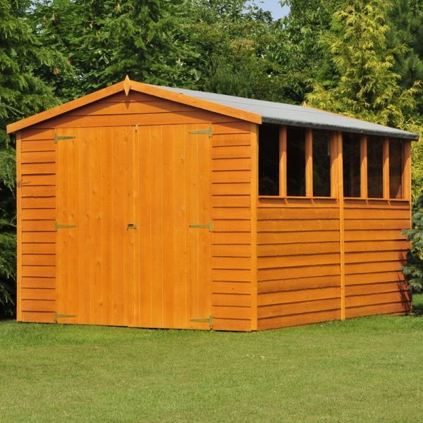 12 x 8 Feet Overlap Dip Treated Apex Shed Double Door with Windows