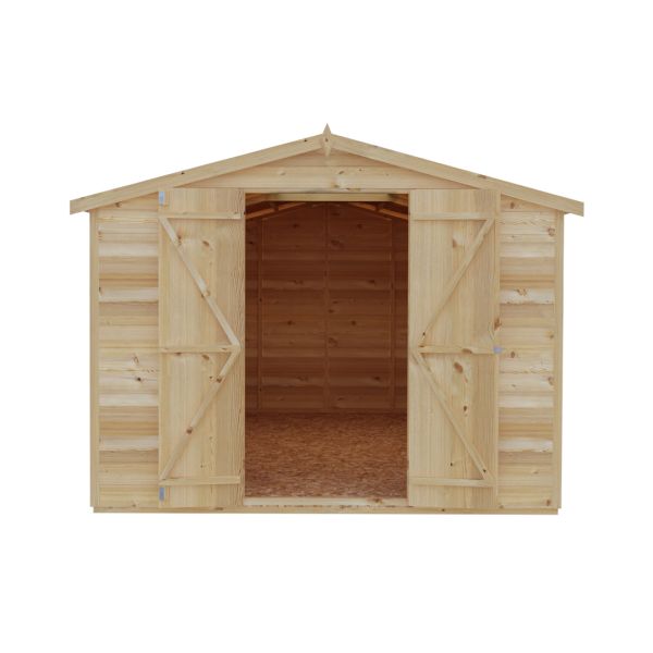 12 x 8 Feet Overlap Dip Treated Apex Shed Double Door No windows
