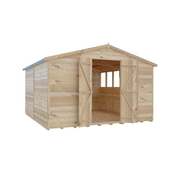 10 x 15 Feet Overlap Dip Treated Apex Shed Double Door with Windows