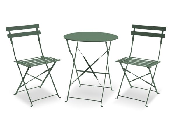 Padstow Folding Bistro Set - Steel - Olive