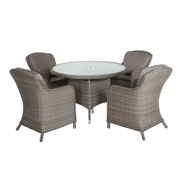 Paris 4 Seater Round Table with Cushions - Synthetic Rattan - H74 x W110 x L110 cm - Grey