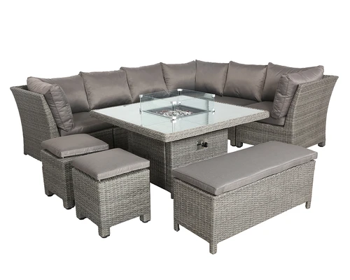 Paris 7 Pc Modular Corner Dining Set - Synthetic Rattan - H68 x W120 x L120 cm - Grey