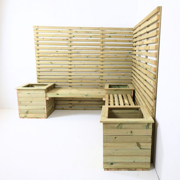 Corner Planter Bench with 2 Seat (6x5) Contemporary Fence Panels - L50 x W50 x H53 cm - Partially Assembled