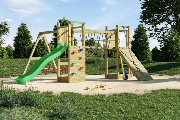 Maxi Fun with Green Slide Pressure Treated Wood Outdoor Play Set L398 x W525 x H210 cm