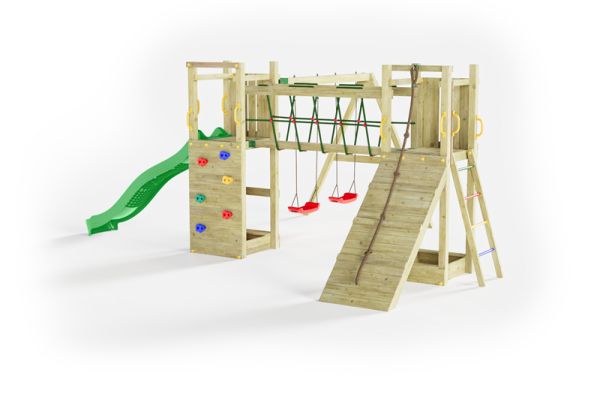 Maxi Fun with Green Slide Pressure Treated Wood Outdoor Play Set L398 x W525 x H210 cm