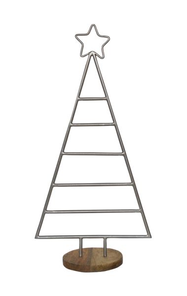 Christmas Tree with Star - Mild Steel/Mango Wood - L15 x W35 x H71 cm - Pewter