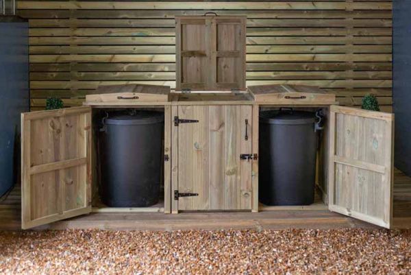 Paythorne Dustbin Store Triple - Timber - L64 x W180.5 x H88 cm