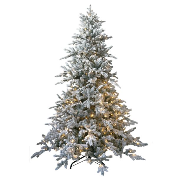 7.5 Feet Snowy Lancaster Fir Hinged Tree with 600 Warm LED Lights - White