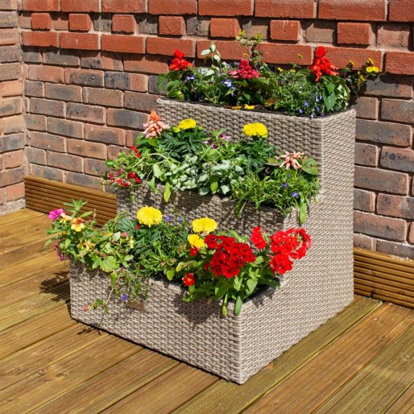 Tier Rattan Planter - Steel - L62 x W60 x H62 cm - Natural