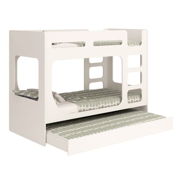 POD Bunk Bed with Pull-out Under Bed - L197 x W99 x H151 cm - White - Assembly Required