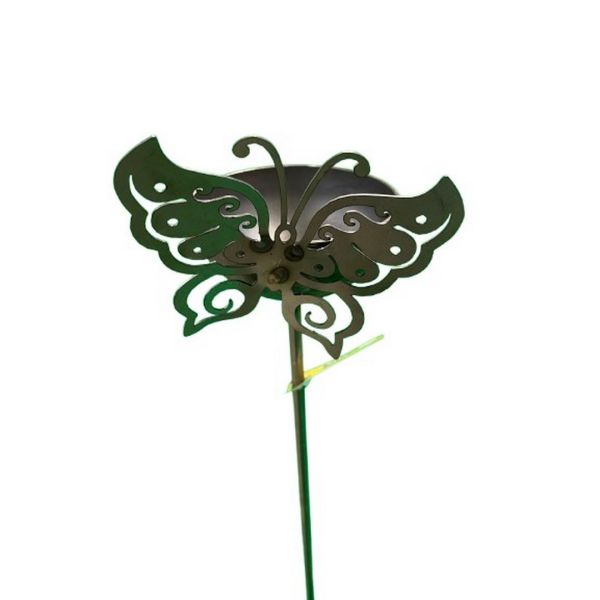 4 Feet Bowl Plant Pin Garden Art with Dragonfly (Pack of 3) - Bare Metal/Ready To Rust