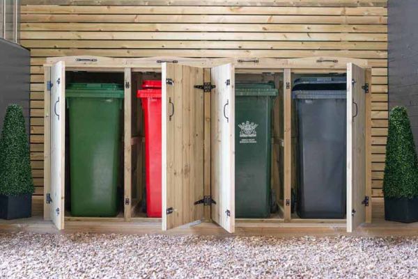 Chatburn Quad Wheelie Bin Store - L80.4 x W261.5 x H120 cm - Fits 2x 180L or 2x 240L & 2x 140L Wheelie Bins