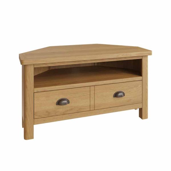 Corner TV Unit - Pine/Plywood/MDF - L90 x W44 x H48 cm - Rustic Oak 