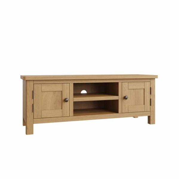 Large TV Unit - Pine/Plywood/MDF - L120 x W38 x H45 cm - Rustic Oak 