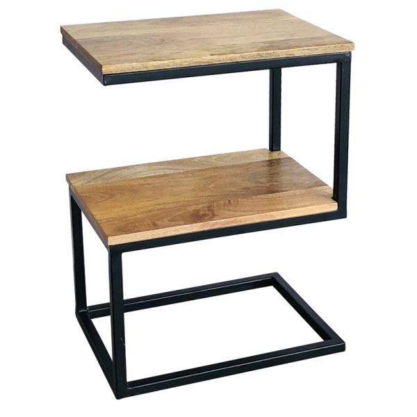 Ravi Iron Base ' S ' Shape Side Table - Mango Wood - L30 x W45 x H60 cm - Mango Light Finish