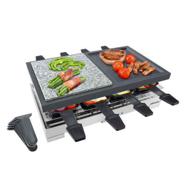 Steba Delux Cooking Equipment Multi Raclette with Stone and 8 Cast Griddle  - Stainless Steel/Aluminum - L15 x W45 x H30 cm - Black