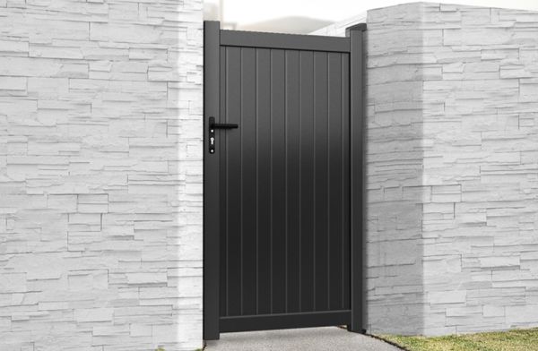 Pedestrian Gate 900x2200mm Black - Vertical Solid Infill and Flat Top