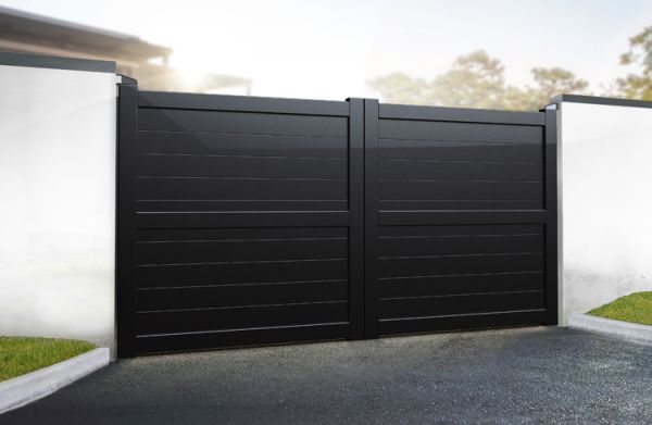 Double Swing Gate 4000x1800mm Black - Horizontal Solid Infill and Flat Top