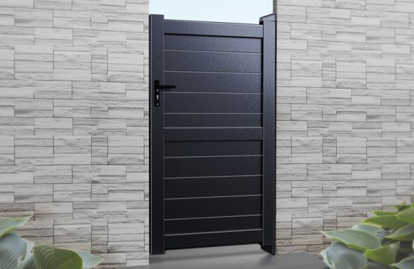 Pedestrian Gate 1200x2000mm Black - Horizontal Solid Infill and Flat Top
