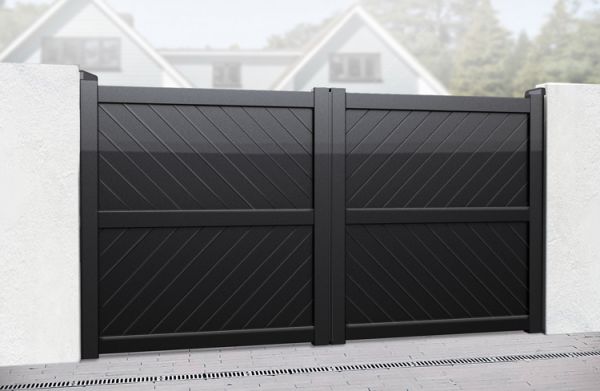 Double Swing Gate 3000x1600mm Black - Diagonal Solid Infill and Flat Top