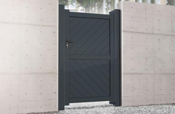 Pedestrian Gate 900x1800mm Black - Diagonal Solid Infill and Flat Top