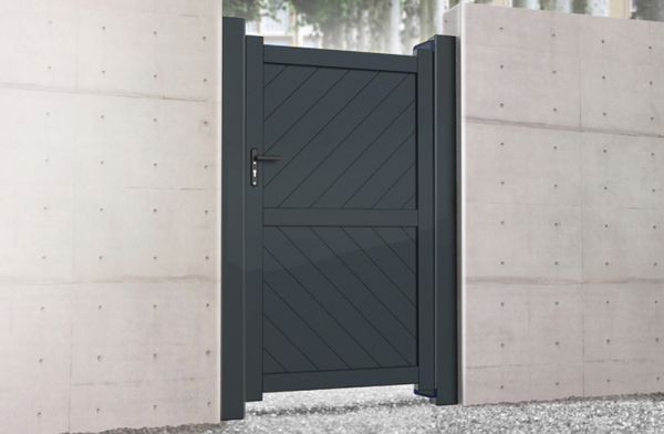 Pedestrian Gate 1200x2000mm Black - Diagonal Solid Infill and Flat Top