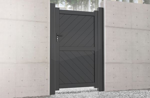 Pedestrian Gate 900x2200mm Grey - Diagonal Solid Infill and Flat Top