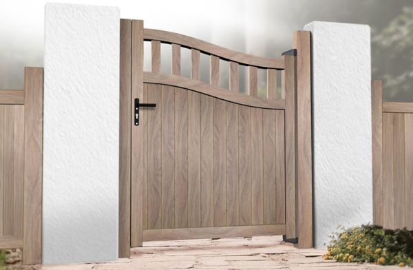 Pedestrian Gate 1000x2200mm Wood - Partial Privacy with Vertical Solid Infill and Bell-Curved Top