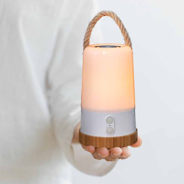 Portable Lantern with Colour Changing LED Light and Bluetooth Speaker - Plastic/Bamboo/Hemp - L11.6 x W11.6 x H29.96 cm - White