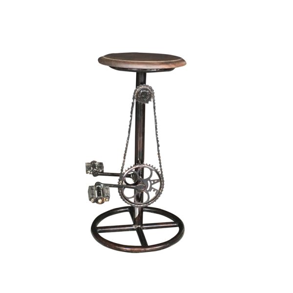 Wow Cycle Stool with Wooden Top - Mango Wood/Iron - L41 x W38 x H75 cm - Coffee Finish