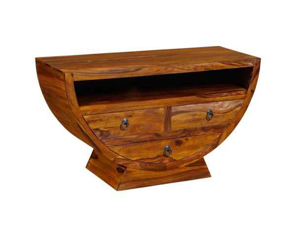 Ganga 3 Drawer Half Round Bowl - Sheesham Wood - L45 x W120 x H66 cm - Honey Dark Finish