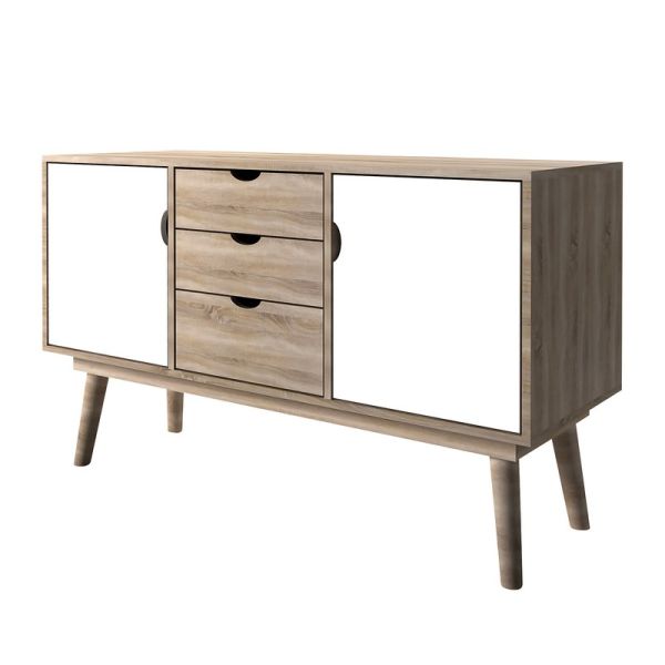 Scandi 2 Door 3 Drawer Oak Sideboard - MDF - L45 x W125 x H77 cm - White