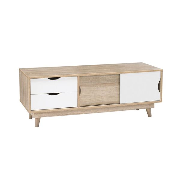 Scandi Oak TV Unit with Drawers - MDF - L45 x W120 x H48 cm - White