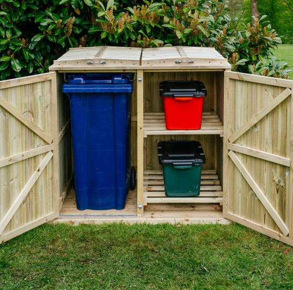 Shireburn 1 Wheelie Bin/2 Recycle Box Store - L80.4 x W134 x H120 cm - Fits 1 x 180L or 240L Wheelie Bins & 2 x Recycle Boxes