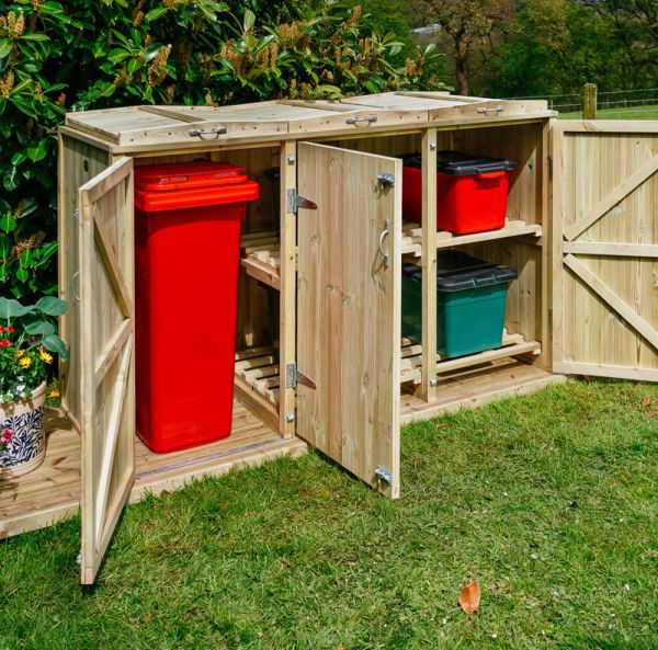 Shireburn 1 Wheelie Bin/4 Recycle Box Store - L80.4 x W192 x H120 cm - Fits 1 x 180L or 1 x 240L Wheelie Bins & 4 x Recycle Boxes