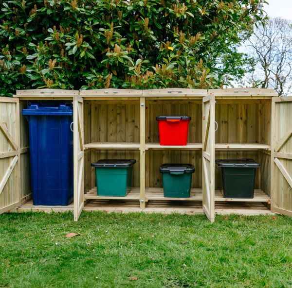 Shireburn 1 Wheelie Bin/6 Recycle Box Store - L80.4 x W250.5 x H120 cm - Fits 1x 180L or 1x 240L Wheelie Bins & 6x Recycle Boxes