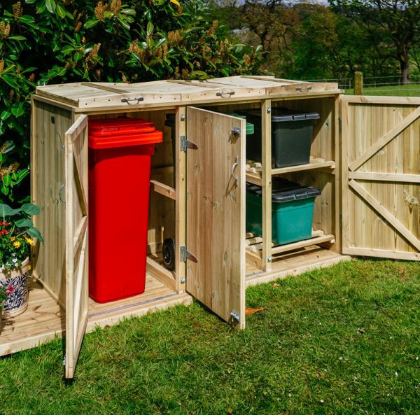 Shireburn 2 Wheelie Bin/2 Recycle Box Store - L80.4 x W203 x H120 cm - Fits 2 x 180L or 2 x 240L Wheelie Bins & 2 x Recycle Boxes