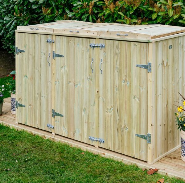 Shireburn 2 Wheelie Bin/2 Recycle Box Store - L80.4 x W203 x H120 cm - Fits 2 x 180L or 2 x 240L Wheelie Bins & 2 x Recycle Boxes